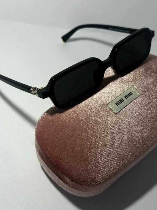 Miu Miu Black Rectangular Sunglasses with Gold Temple Detail main image 2